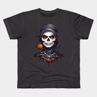 Halloween Black Cloaked Skeleton AI Art Kids T-Shirt